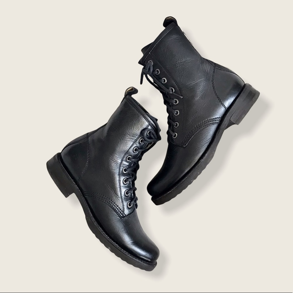 Frye Veronica Combat Black Leather Lace Up Boots - Picture 15 of 16